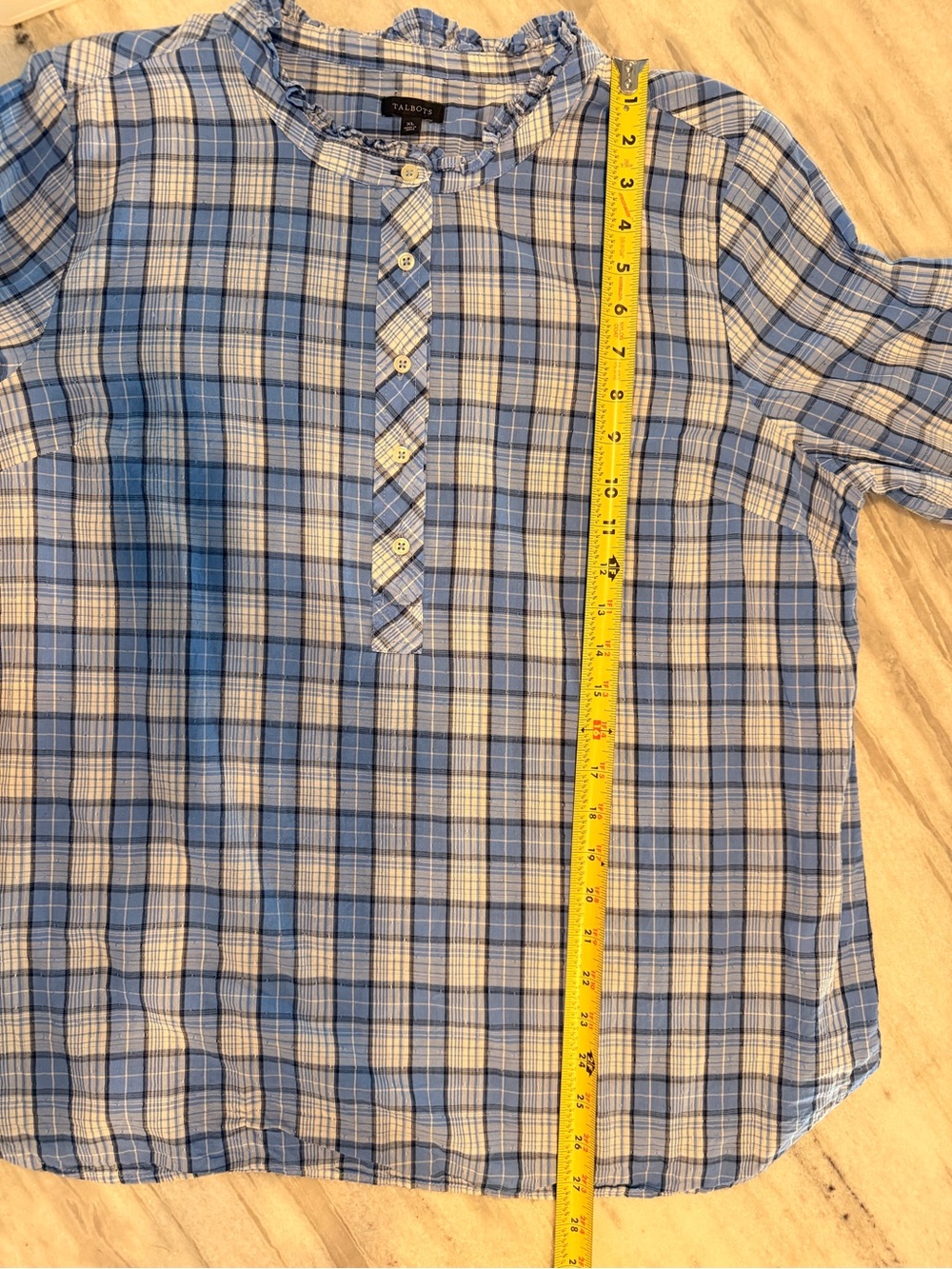 Talbots Blue Plaid Ruffle-Collar Button-Front Shirt - Picture 6 of 8